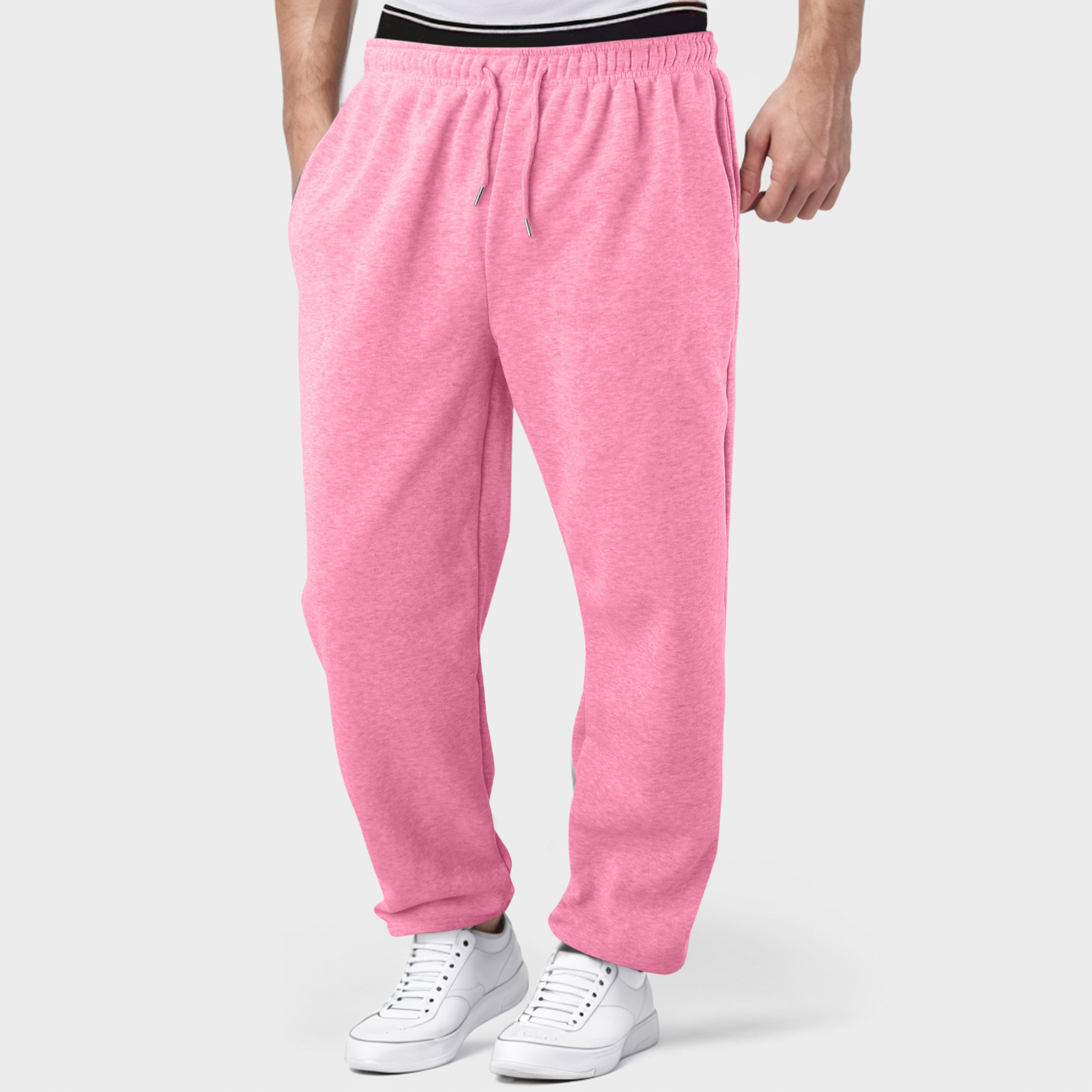 thumbnail image 4 of Pantalones de chándal con forro polar para hombre: pierna recta ancha, cintura alta, bolsillos, poliéster resistente para uso diario/deportivo, tallas US/UK/EU S-XXXL, 4 of 8